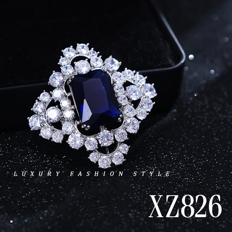 Vintage Palace Taylor Princess Fantasy Sapphire Square Diamond Brooch Women's High-end Suit Accessories Pin Coat Corsage