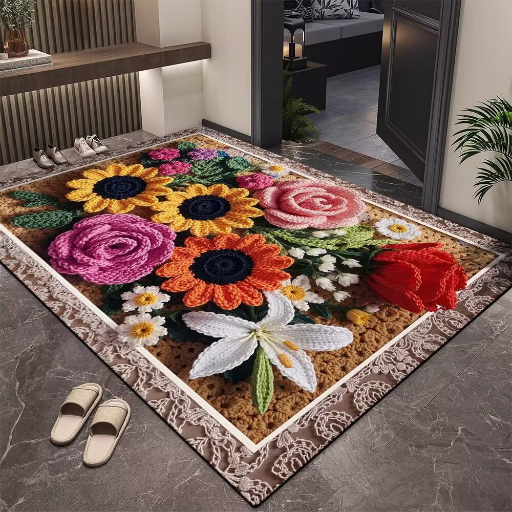 Transfronterizo TEMU puerta estera estera tridimensional floral alga barro estera resistente al desgaste se puede cortar alfombra de suelo de entrada de polvo