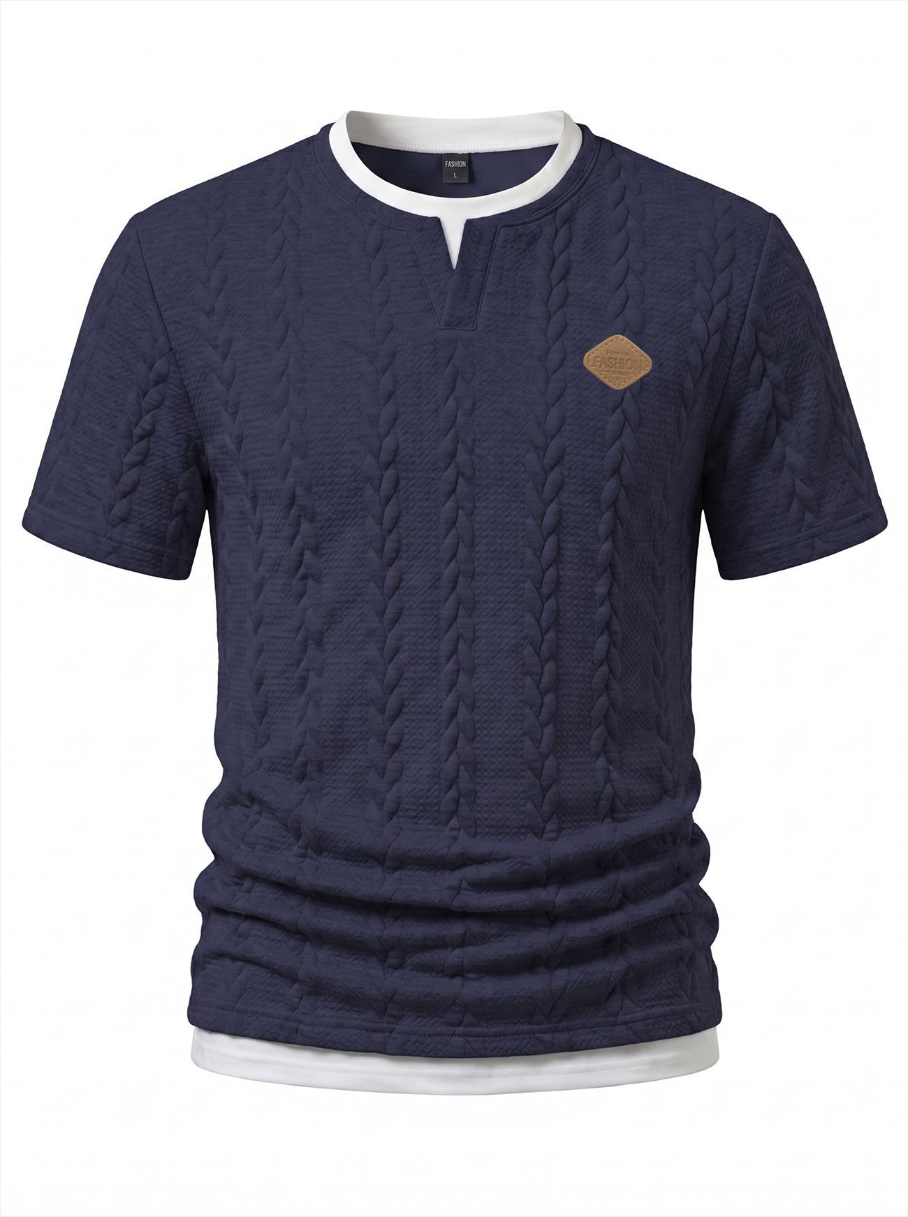 Transfronterizos Europa y América de verano ropa de hombre nueva textura con logotipo de cuero falso dos camisetas de mangas cortas delgadas camisetas casuales