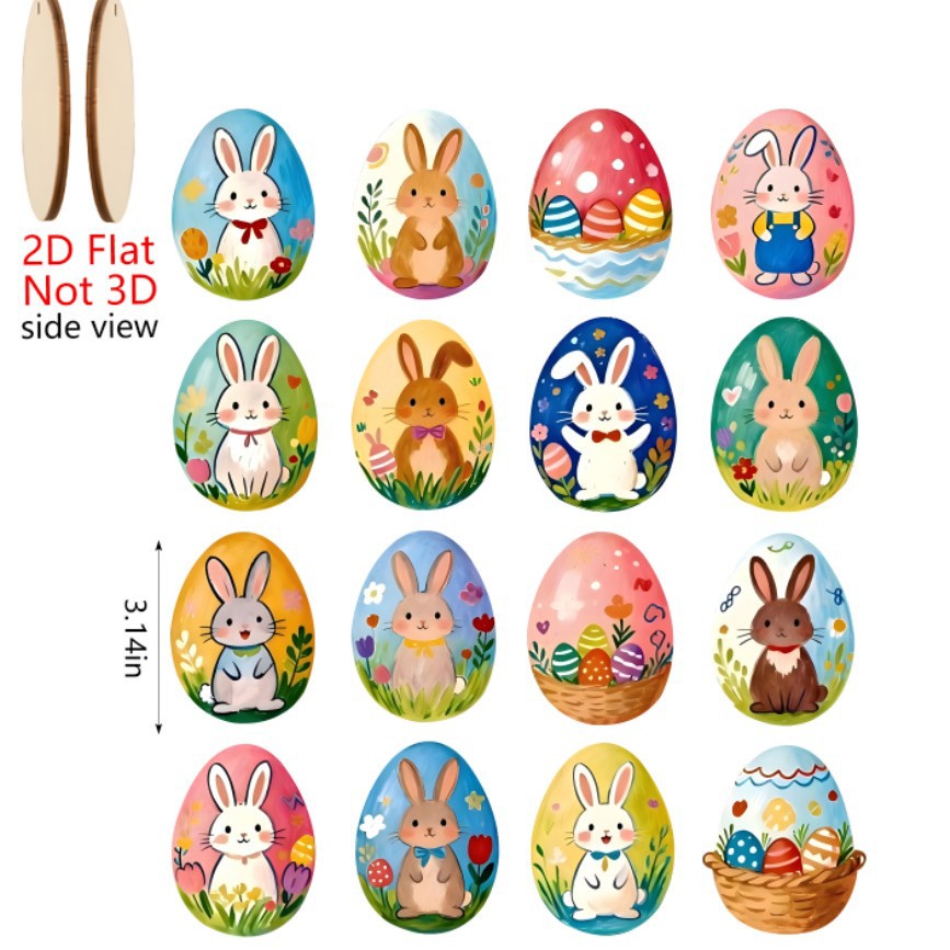 复活节新品 创意2D平面木质彩蛋兔子装饰挂件 节日 派对木质挂饰