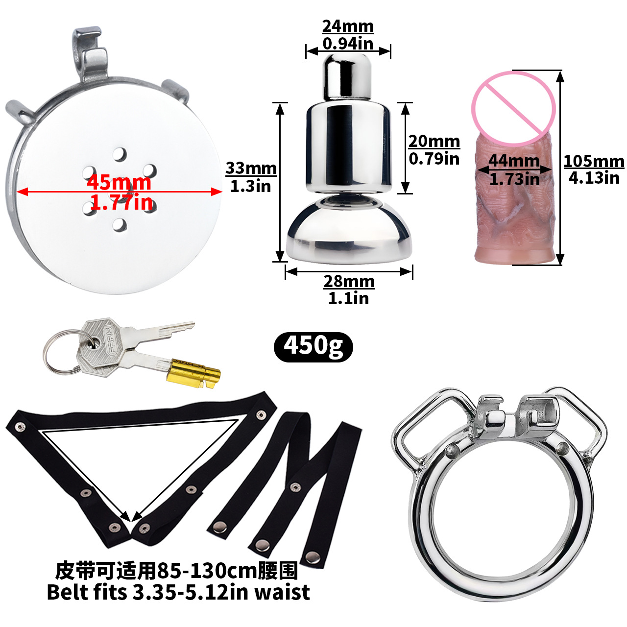 [3176a] k-03 40mm ring + urine support base + s size penis + pu-5 black elastic belt