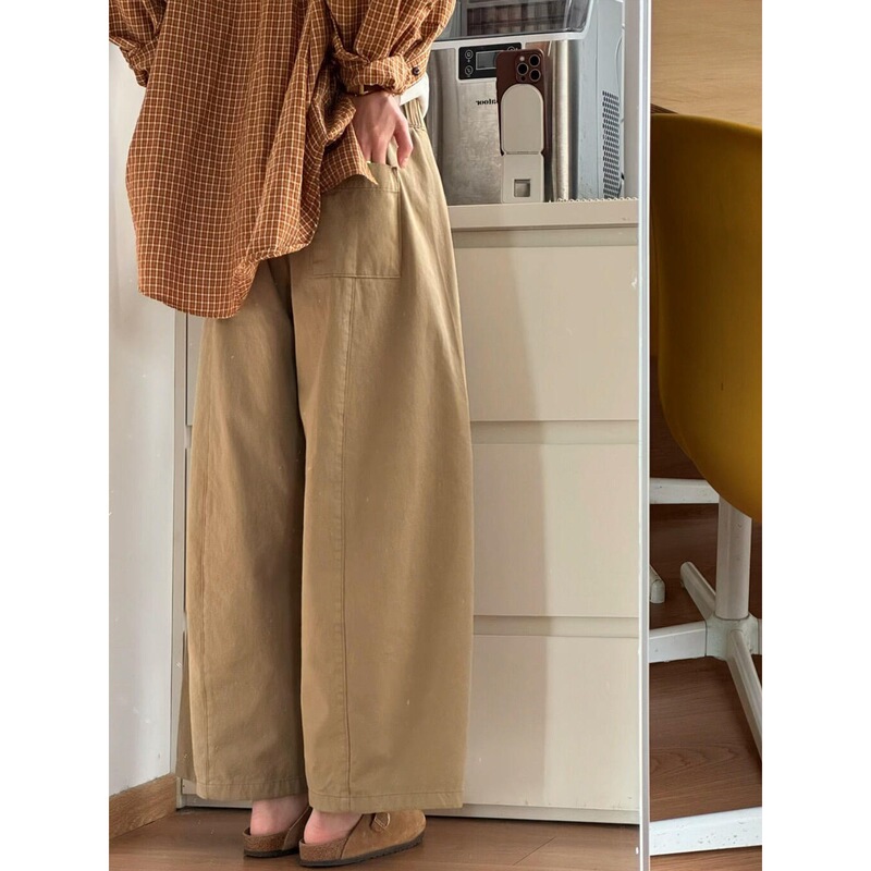 Japanese-Style Khaki Cropped Wide-Leg Pants for Women, Spring Style, Plus Size, Relaxed and Stylish, Super Attractive and Versatile Japanese-Style Khaki Cropped Wide-Leg Pants for Women, Spring Style, Plus Size, Relaxed and Stylish, Super Attractive and Versatile