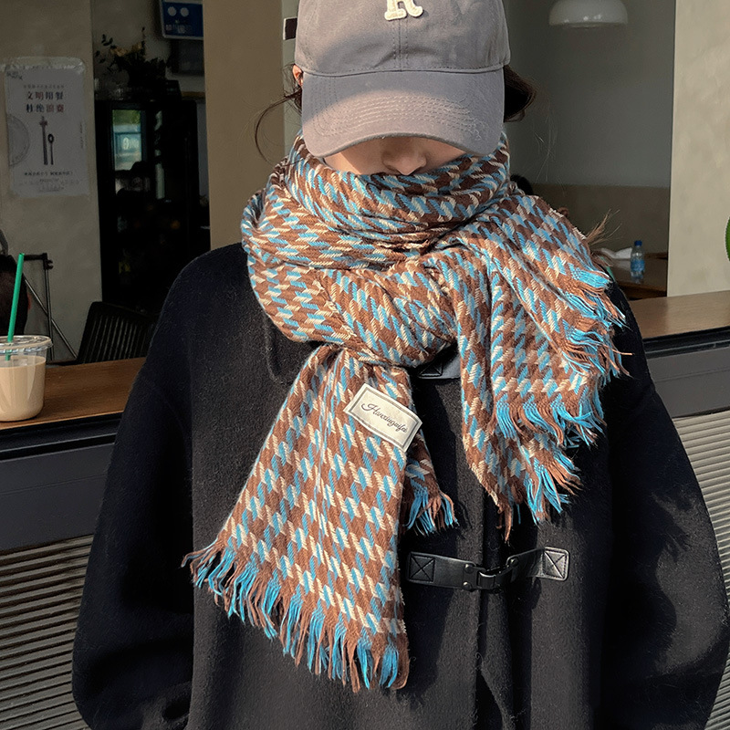 1#蓝色复古格子围巾