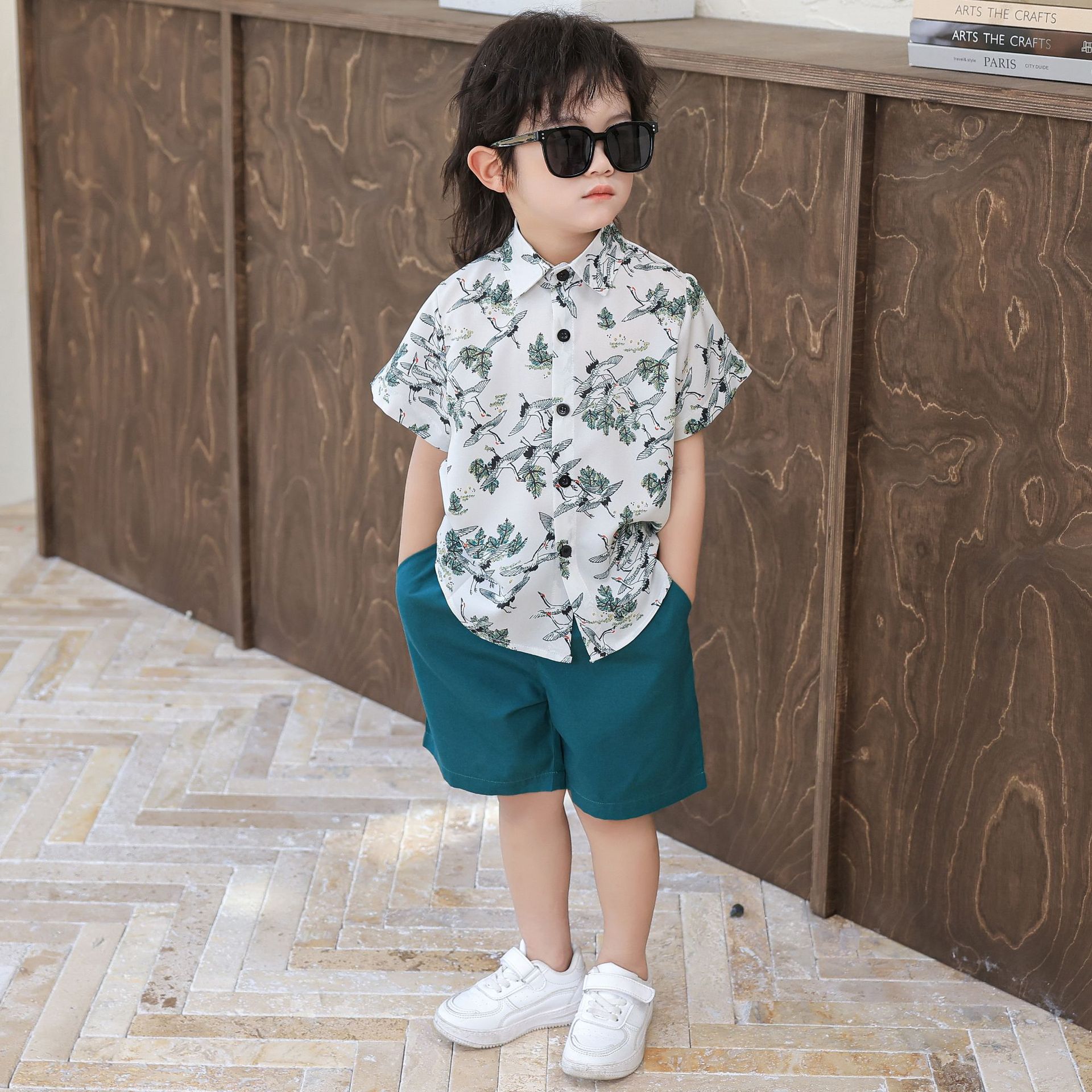 붉은 왕관 크레인 반팔 세트 (반팔 반바지)