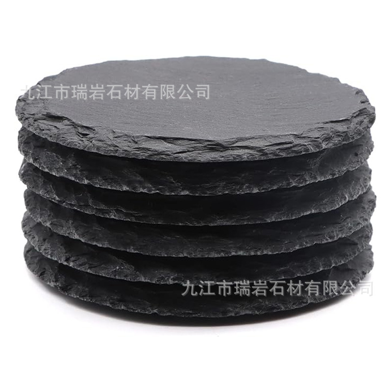 Posavasos de roca natural al por mayor de fábrica Posavasos de pizarra redonda de estilo japonés, almohadillas de aislamiento térmico, posavasos de pizarra de Amazon transfronterizos