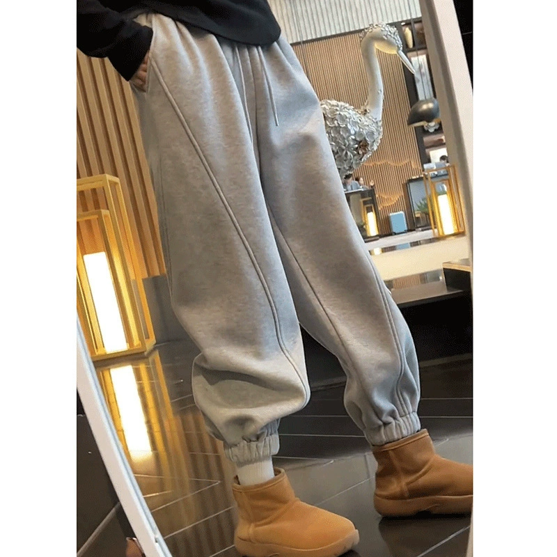 Плюшевая с высокой талией тонкие брюки-корсеты женские осенние и зимние новые свободные дикие толстые теплые повседневные брюки спортивные брюки