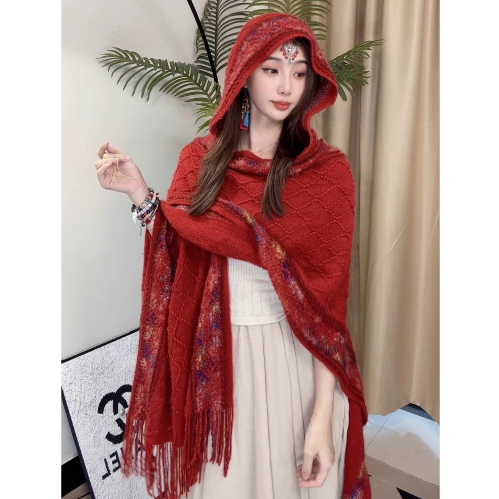 Nuevo chal de mujer, tiras de color, suéter de punto, foto de viaje, capa étnica de todo fósforo, capa de todo fósforo, viaje