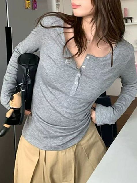 i向 莱赛尔羊毛！亨利领经典韩系t恤上衣女柔软显瘦长袖打底衫|undefined
