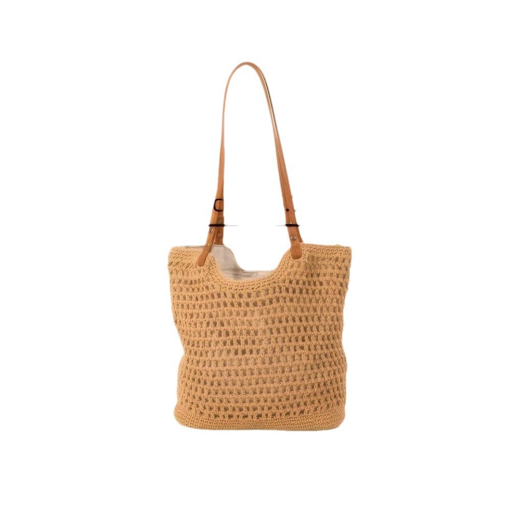 Luxury Hand-Woven Women's Large Capacity Shoulder Bag, Cotton Straw Tote For Vacation And Beach - Thumbnail 5