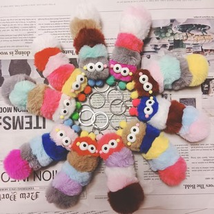 Cute Imitation Rex Rabbit Caterpillar Fur Ball Pendant Creative Car Key Chain Couple Doll Bag Pendant Wholesale
