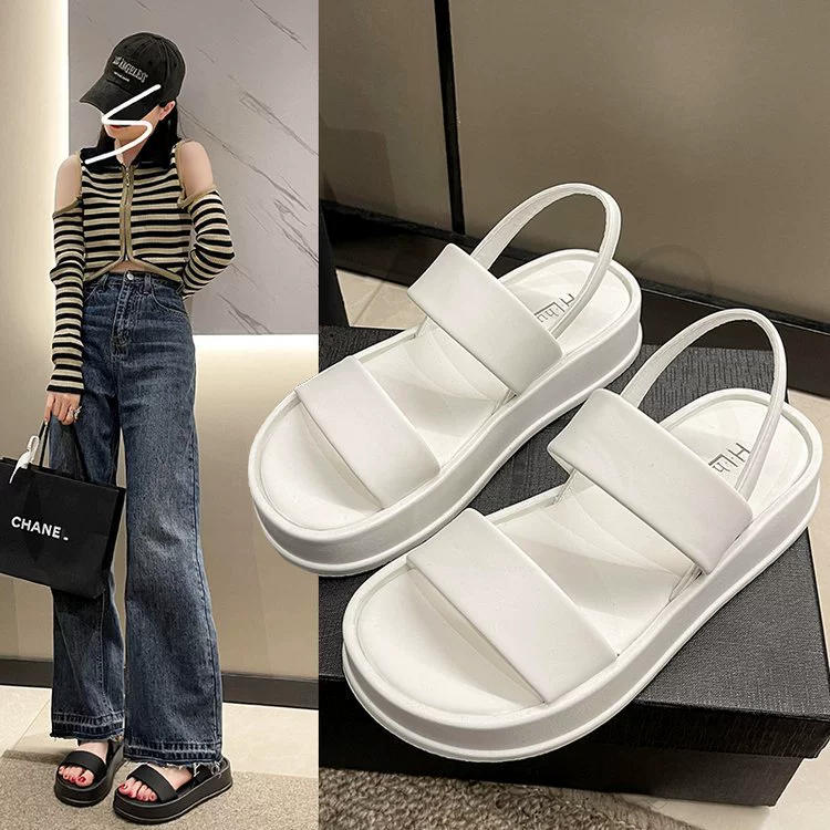 Новые женские сандалии на толстой подошве с одной лямкой, весна-лето 2025, повседневные пляжные женские сандалии, простые женские шлепанцы