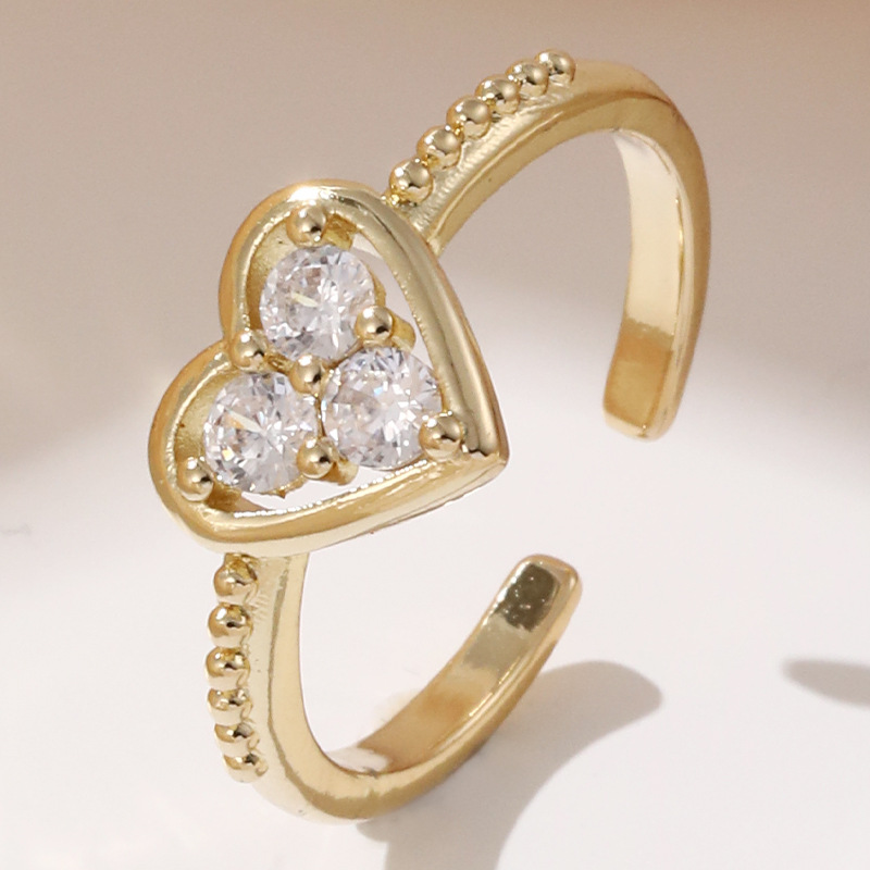 Mode Forme De Cœur Le Cuivre Placage Zircon Anneau Ouvert display picture 5