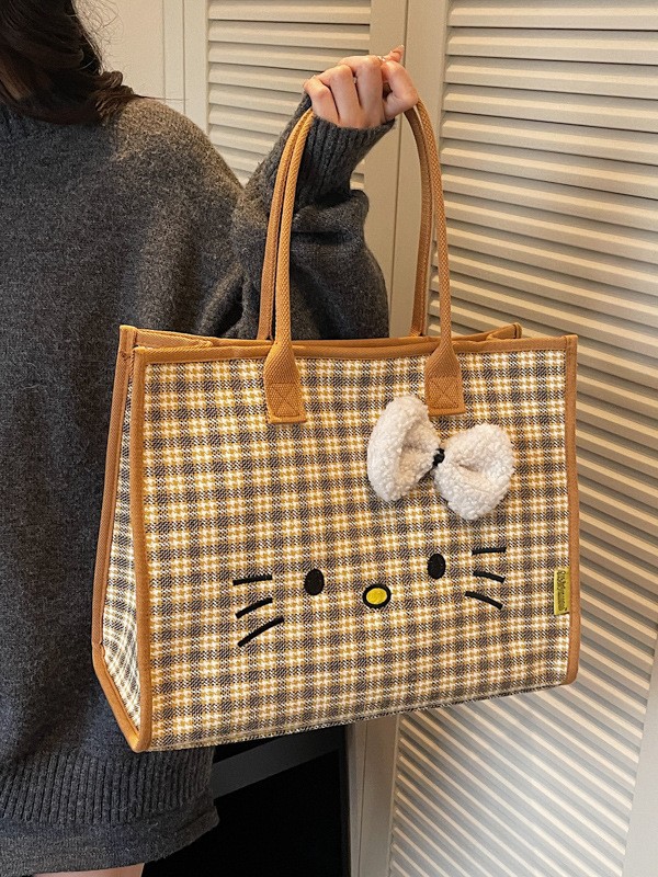 Hermoso gato bordado bolso de hombro de mujer de gran capacidad bolso de lona cuadrado bolso de clase de estudiantes de compras nuevo bolso de tela de moda