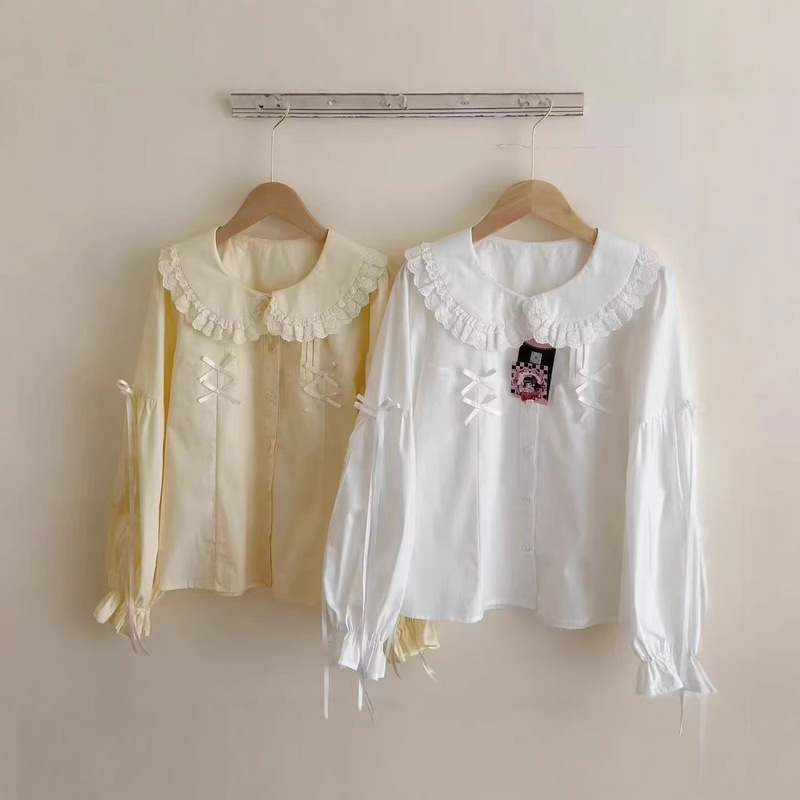 Extra Large Size 150kg Spring and Autumn Soft Girl Cute Bear Lace Doll Shirt Embroidered Student Loose Long-Sleeve Top Extra Large Size 150kg Spring and Autumn Soft Girl Cute Bear Lace Doll Shirt Embroidered Student Loose Long-Sleeve Top