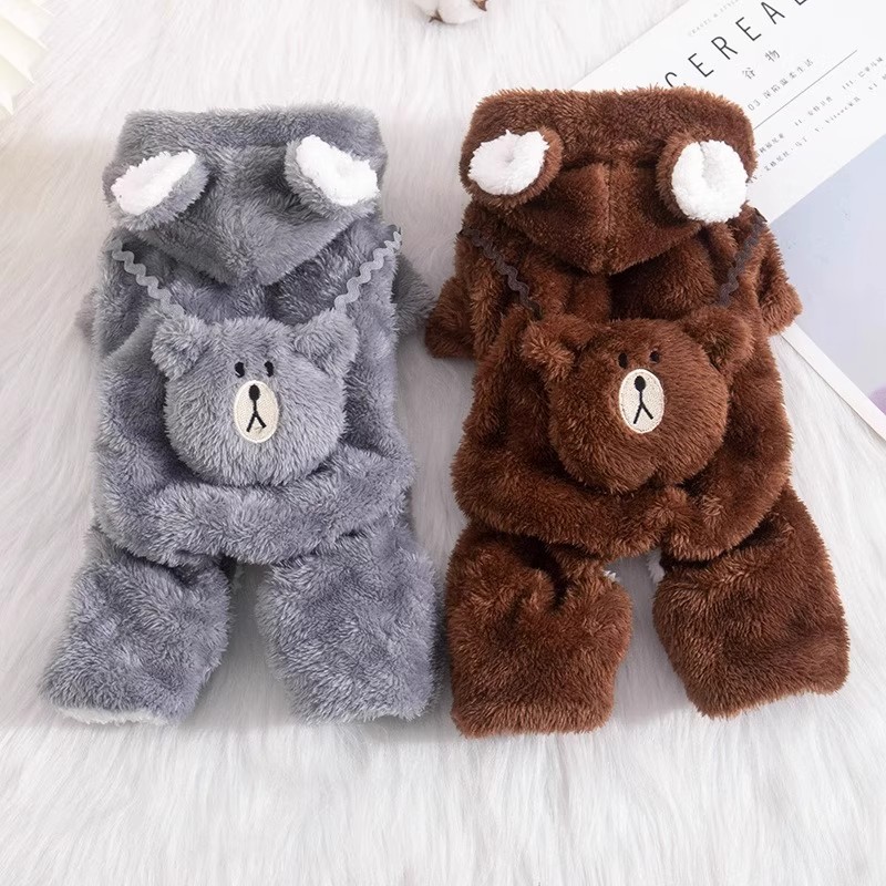 겨울 애완동물 옷 곰 네 발 옷 기모 더하기 귀여운 곰 보온 강아지 옷 겨울 고양이 옷