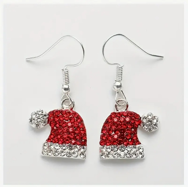 欧美爆款新款可爱小清新耳饰 镶钻小鹿圣诞帽耳钉耳钩女厂家直销