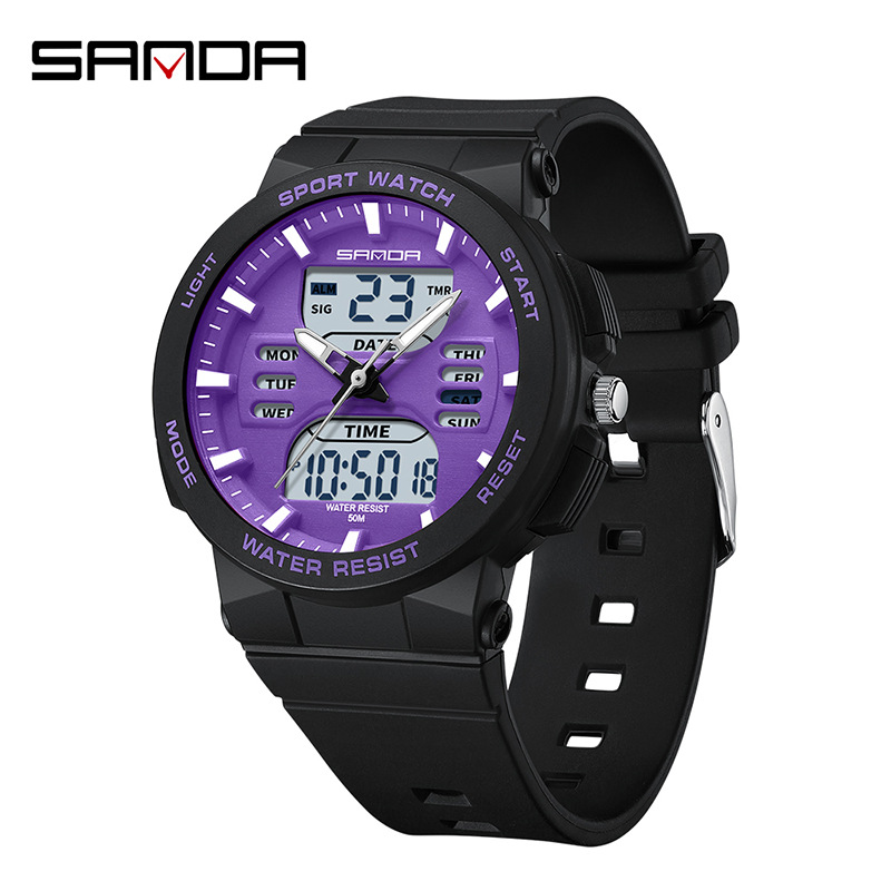 Reloj deportivo de pareja sanda Sanda doble pantalla reloj electrónico multifuncional nocturna impermeable reloj electrónico 6185