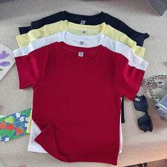 棉正肩短袖t恤女基础款圆领韩版ins显瘦百搭遮肉纯欲风内搭上衣