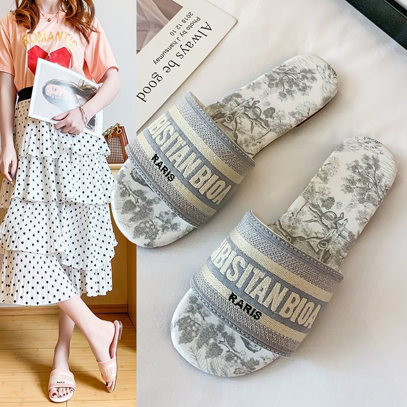 Fashion Lettered Slippers for Women, 2026 Summer New Embroidered Low-Heel Slide Sandals, Holiday Fairy-Style Cool Slippers Fashion Lettered Slippers for Women, 2026 Summer New Embroidered Low-Heel Slide Sandals, Holiday Fairy-Style Cool Slippers