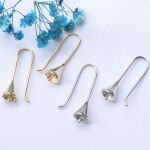 保色14K包金喇叭形珍珠托耳钩配饰DIY手工耳环耳坠耳钉托材料配件