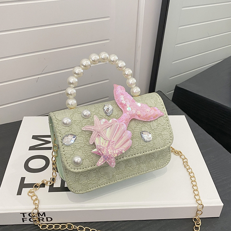 Nuevo tipo de bolso para niños, moda perla portátil, bolso de hombro de la princesa Aisha, estilo extranjero, bolso de hombro para niñas lindas