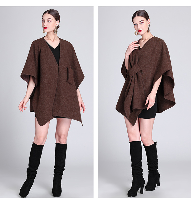 Fashion cape cape with cape outside large size knitted cardigan loose coat women_voghion.com