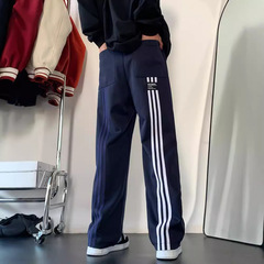 紺色制服ズボン男性タイプ春秋タイプ三本棒ストレートスポーツパンツアメリカのゆるいペンダント感カジュアルパンツ