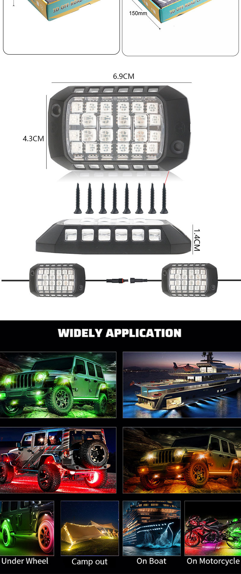Cross-border led car chassis light RGB colorful music rhythm light car atmosphere light off-road vehicle car chassis light