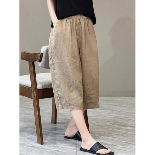Stylish Cotton and Linen Wide Leg Pants for Women - Summer Thin Cut-off Pants - 2025 New Arrival Short Pants - Straight Leg Mother's Pants - Casual Pants