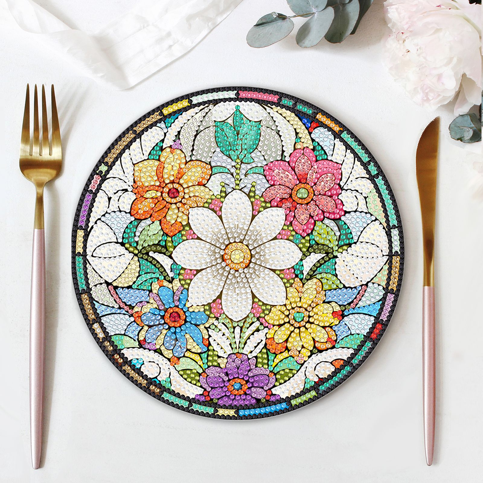 Accesorios para pintura de diamantes, juego de cuatro manteles individuales acrílicos DIY, decoraciones creativas de mandala y flores para restaurantes, disponibles para distribución.