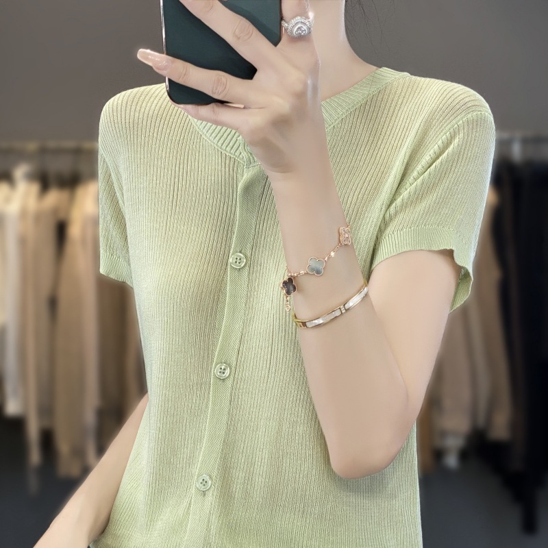Summer comfortable small design knitted thin solid short sleeve…