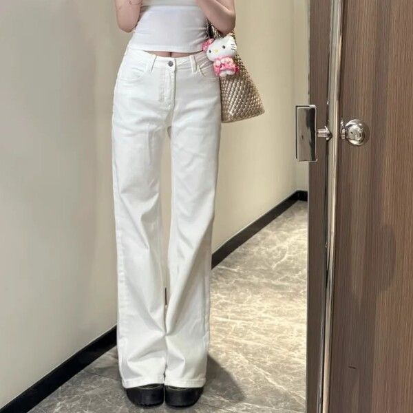 White Narrow-Cut Bootcut Jeans for Women 2026 High-Waisted Slimming Loose Fit Petite Drapey Flared Floor-Length Pants White Narrow-Cut Bootcut Jeans for Women 2026 High-Waisted Slimming Loose Fit Petite Drapey Flared Floor-Length Pants
