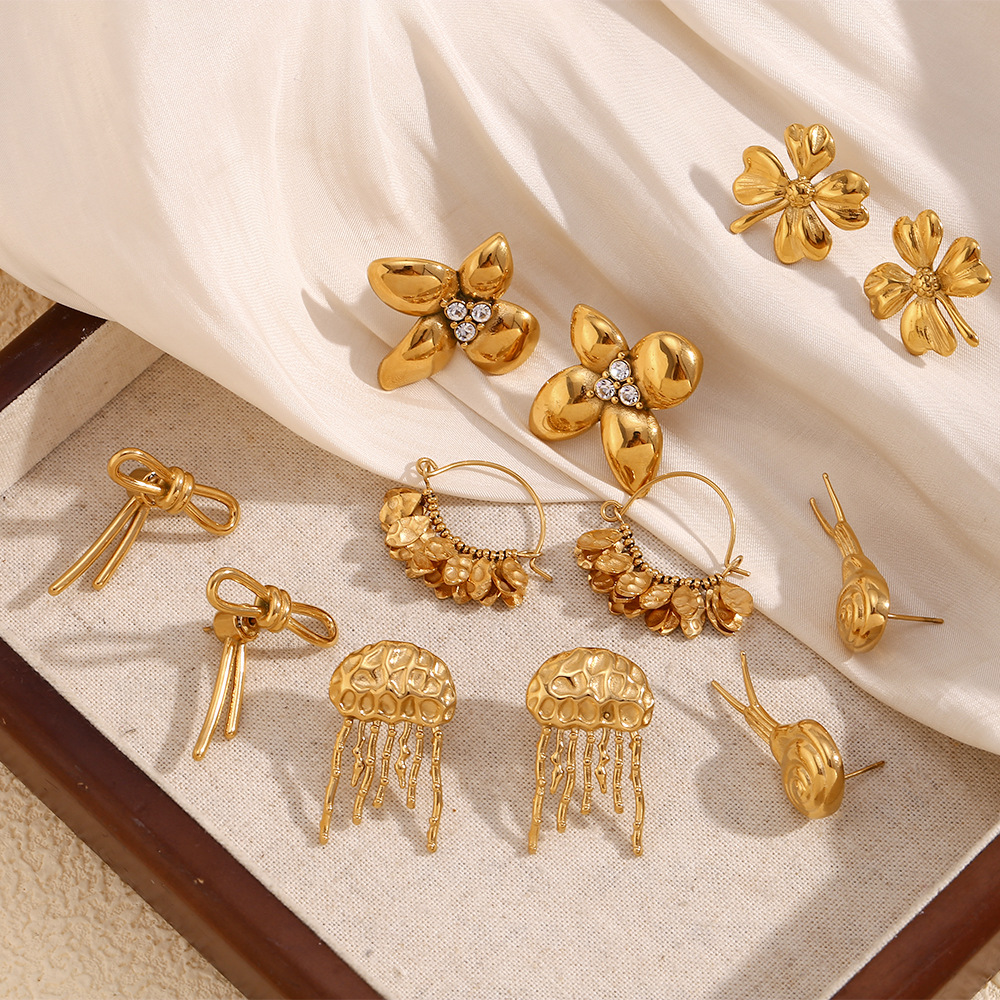 Geometric Snail Flower Stainless Steel Stud Earrings