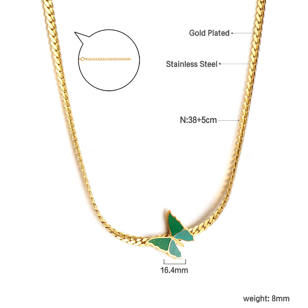 Necklace Classification cable chain Chain Type Simple Style Butterfly Stainless Steel Titanium Steel Plating Inlay Rhinestones Shell Necklace
