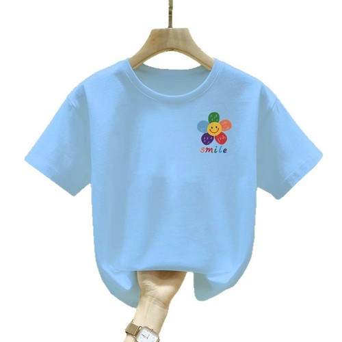 2417 100% Cotton Children's Short Sleeve T-Shirt for Girls Summer Outfit 2025 Base Shirt for Toddlers, Kids, and Teens Trendy and Stylish