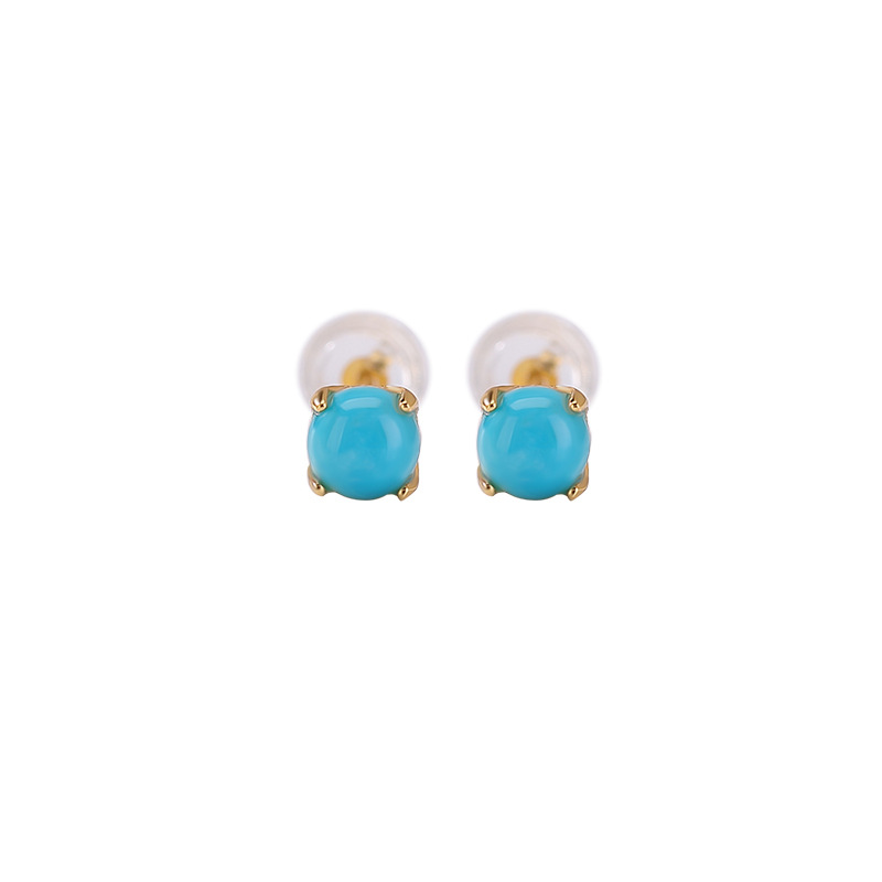 Bông tai ngọc lam mạ vàng Yilu Silver S925 hạt tròn đơn giản thời trang — Một cặp
