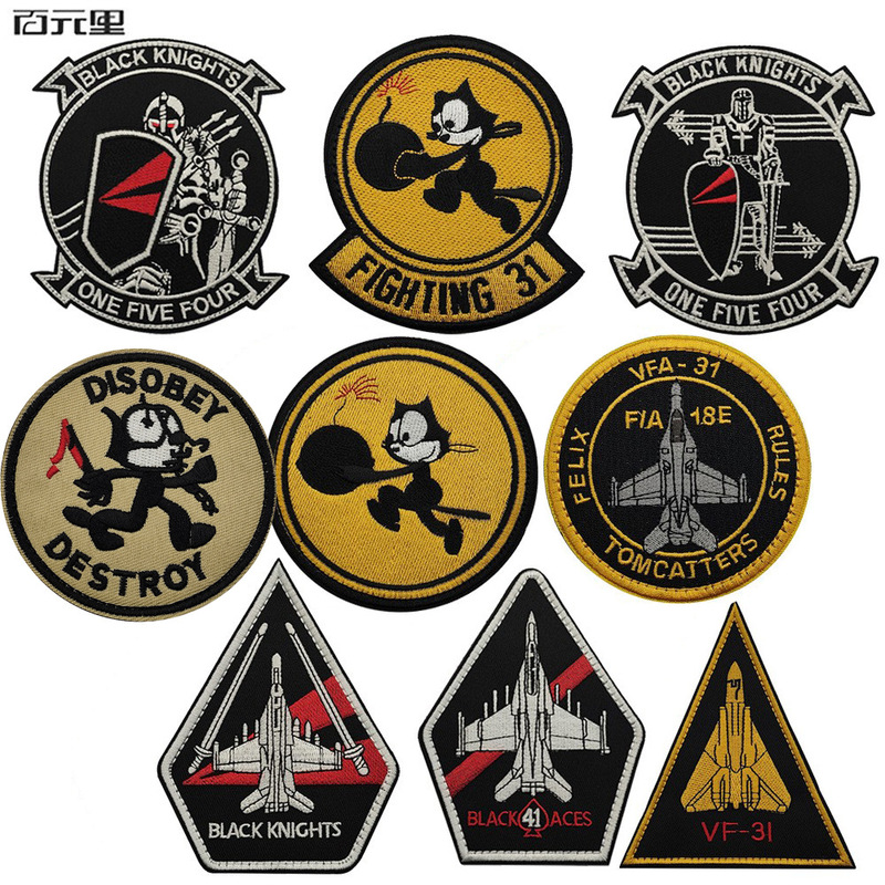 VF-154 Black Samurai VF-31 Felix Cat Attack Tactical Embroidered Cloth Sticker Velcro Navy Sticker