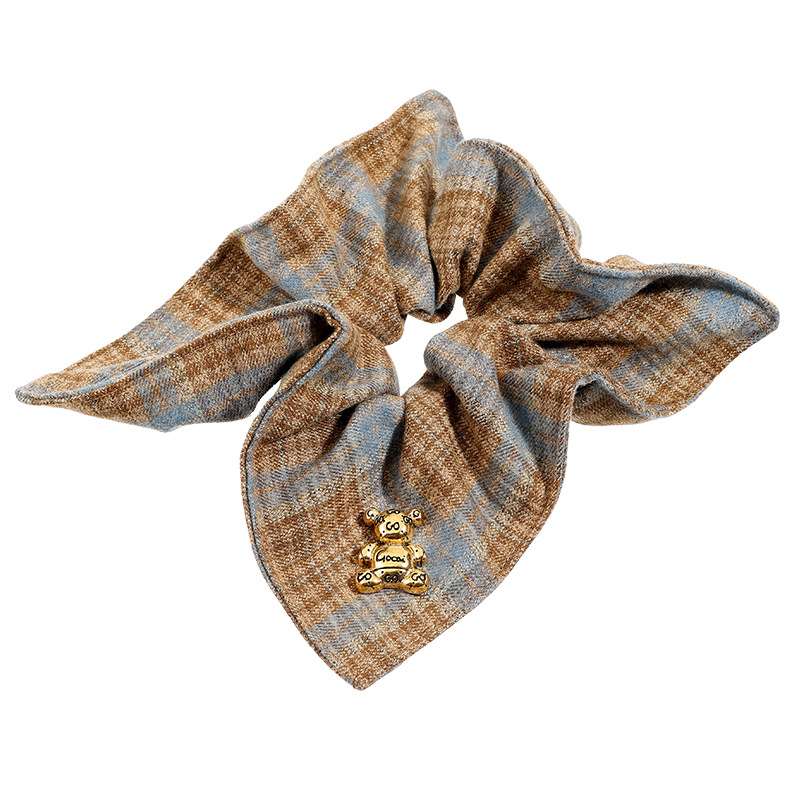 Retro rayas oso bufandas de cabello 2024 otoño y invierno estilo universitario atado tocado de cabello