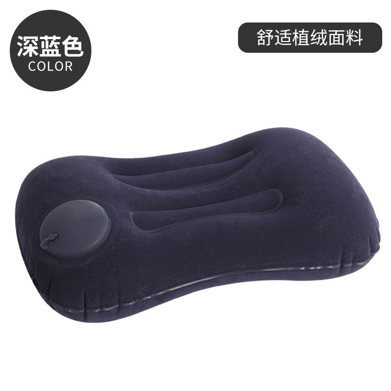Founded velvet Press the inflatable pillow-Deep Blue