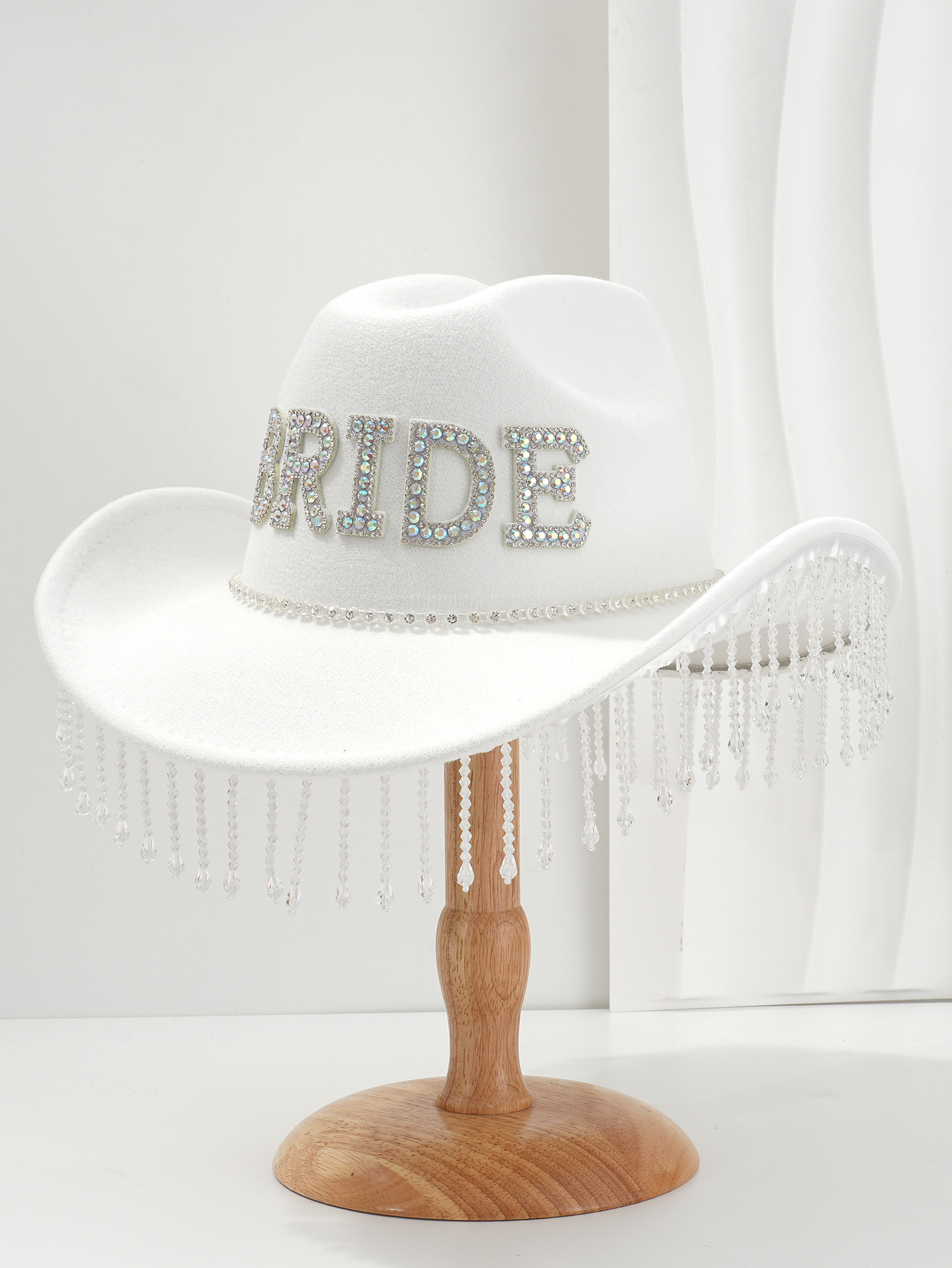Sombrero de vaquero de fieltro de dama de novia occidental perla BRIDE con colgante de cristal bordilla sombrero sombrero de jazz image 8