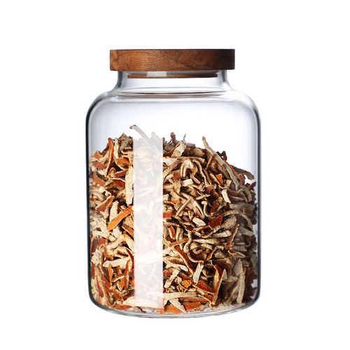 Large-Capacity Acacia Wood High-Borosilicate Glass Airtight Storage Jar for Grains, Tea, and Citrus Peel