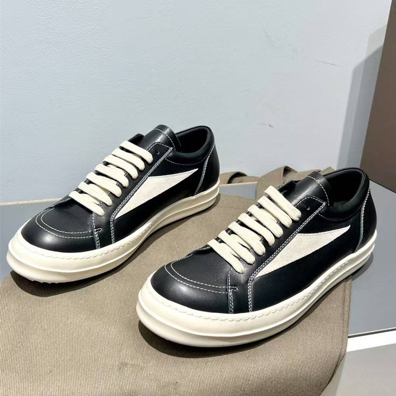 Guangzhou Factory First-Layer Cowhide Men's Shoes Ro Small Triangle Shoes Couple Shoes Genuine Leather Large Size Thick Sole Heightening Women's Sneakers