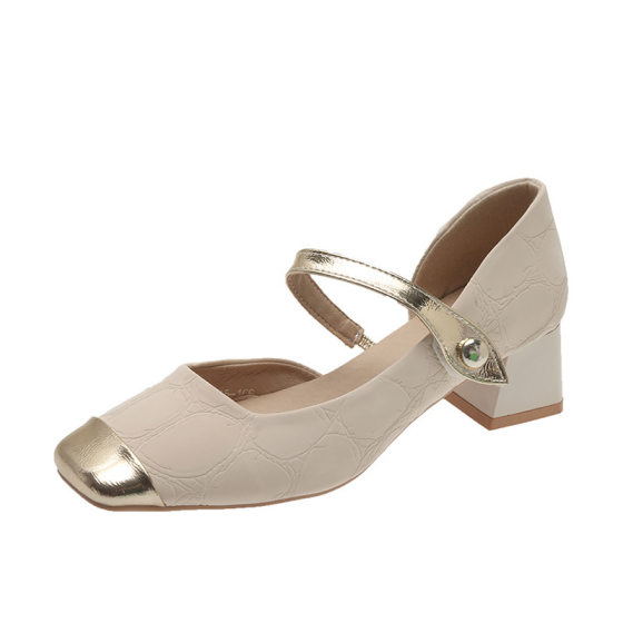 French Skirt High Heel Sandals with Thick Heel Fashion Small Shoes Mary Jane Shoes Women's 2025 Chanel Style New Arrival
