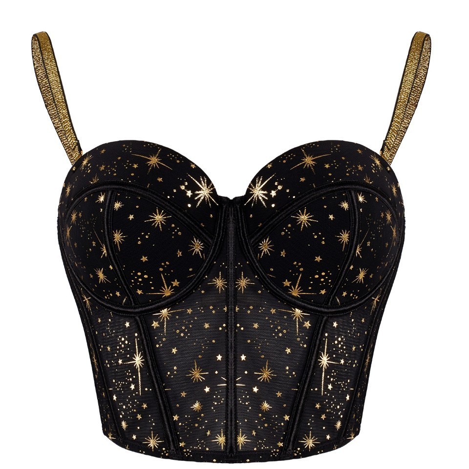 Cross-Border Supply New Style Printed High-End Inner Wear Tight Shapewear Outer Wear Fishbone Bra Suspenders to Show Small Breasts