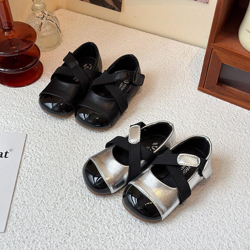 Girls' Soft-Soled Leather Shoes 2026 Autumn New Style Kidsren's Princess Shoes Cross-Strap Retro Mary Jane Flats Ballet Shoes