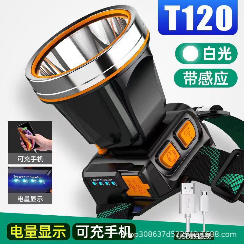 Faro de inducción de carga USB transfronterizo lámpara de minero al aire libre camping pesca salvaje luz fuerte linterna LED patrulla de sitio fabricante