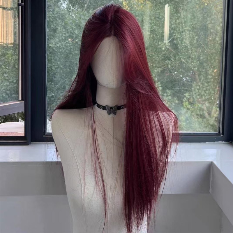 Real Human Hair Burgundy 13X4 Long Straight Hair Xuchang Wig Straight Lace Wigs High Density