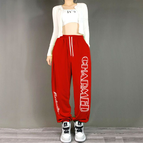 New style foot-binding design, personalized print, casual dancing sweatpants, women's all-matching sanitary pants, women's trend
