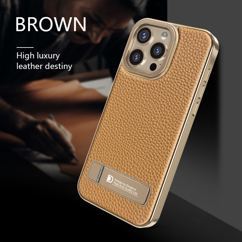 Ốp lưng iPhone 17 Pro Max chống sốc, có chân đứng, họa tiết vải da Apple nhập khẩu — đen, xám, màu nâu, màu cam chi tiết 8
