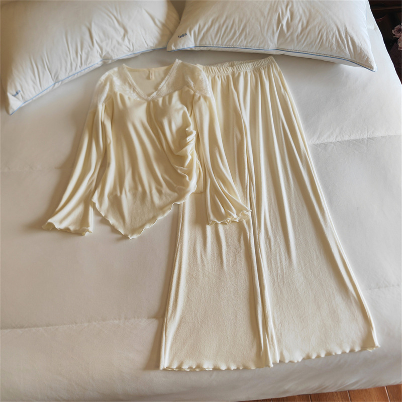 海島絨睡衣女春秋冬季長袖帶胸墊一體加絨保暖公主風家居服兩件套